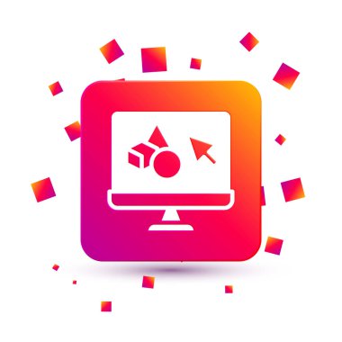 Beyaz 3D yazıcı yazılım simgesi beyaz arkaplanda izole edildi. 3D baskı. Kare renk düğmesi. Vektör