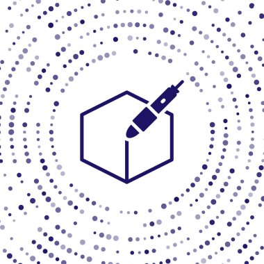 Beyaz arkaplanda mavi 3d kalem aracı simgesi izole edildi. Soyut çember rastgele noktalar. Vektör