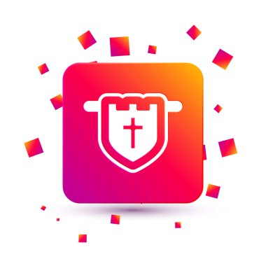 Beyaz arka planda Hristiyan haçı simgesi olan beyaz bayrak. Kare renk düğmesi. Vektör