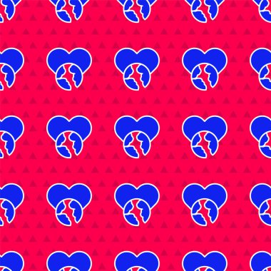 Mavi Kalp Dünyası - aşk ikonu kırmızı arka planda izole edilmiş kusursuz desen. Vektör