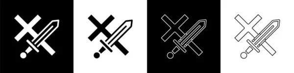 Set Crusade icono aislado sobre fondo blanco y negro. Vector — Archivo Imágenes Vectoriales