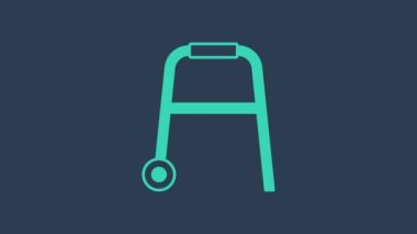 Engelli kişi simgesi için turkuaz Walker mavi arka planda izole edildi. 4K Video hareketli grafik canlandırması