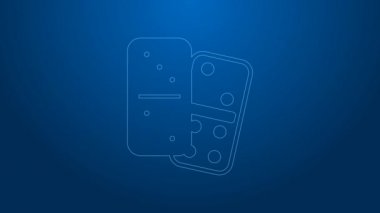 Beyaz çizgi Domino simgesi mavi arkaplanda izole edildi. 4K Video hareketli grafik canlandırması
