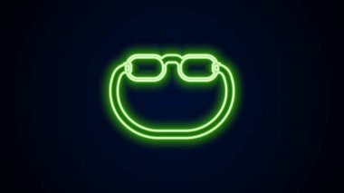 Parlayan neon çizgisi Gözlük simgesi siyah arkaplanda izole edildi. 4K Video hareketli grafik canlandırması