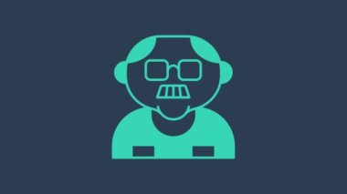 Turkuaz büyükbaba simgesi mavi arka planda izole edildi. 4K Video hareketli grafik canlandırması