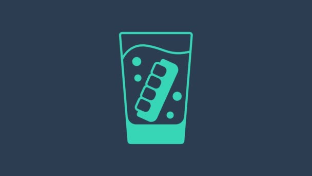 Mâchoire fausse turquoise en icône de verre isolée sur fond bleu. Mâchoire ou prothèse dentaire, fausses dents avec incisives. Animation graphique de mouvement vidéo 4K — Video
