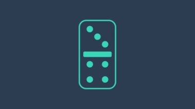 Turkuaz Domino simgesi mavi arkaplanda izole edildi. 4K Video hareketli grafik canlandırması