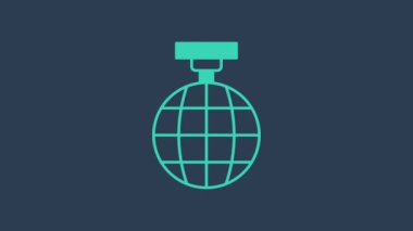 Turkuaz Disko topu simgesi mavi arkaplanda izole edildi. 4K Video hareketli grafik canlandırması