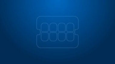 Mavi arkaplanda beyaz çizgi sahte çene simgesi izole edildi. Diş çene ya da takma dişler, kesici dişli takma dişler. 4K Video hareketli grafik canlandırması