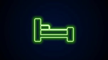 Parlayan neon çizgisi yatak simgesi siyah arkaplanda izole edildi. 4K Video hareketli grafik canlandırması