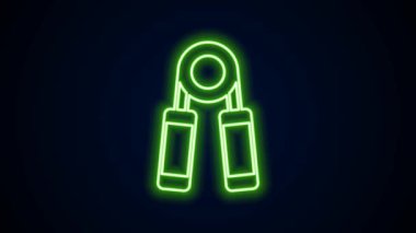 Parlayan neon hattı spor genişletici simgesi siyah arkaplanda izole edildi. Spor malzemeleri. 4K Video hareketli grafik canlandırması