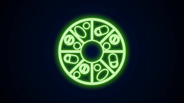 Siyah zemin üzerinde izole edilmiş hap kapsülü ikonu vitamin kompleksi. Sağlıklı bir yaşam tarzı. 4K Video hareketli grafik canlandırması