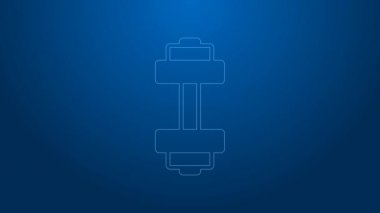 Beyaz çizgi Dumbbell simgesi mavi arkaplanda izole edildi. Kas kaldırma ikonu, fitness halteri, spor aletleri, egzersiz yaban domuzu. 4K Video hareketli grafik canlandırması