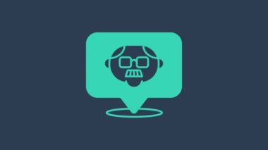 Turkuaz büyükbaba simgesi mavi arka planda izole edildi. 4K Video hareketli grafik canlandırması