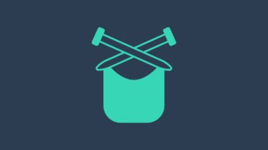 Turkuaz örgü ikonu mavi arkaplanda izole edildi. Örgü kumaş ve iğneli yün amblemi. El yapımı, örgü ya da terzi için etiket. 4K Video hareketli grafik canlandırması