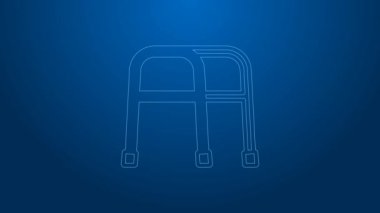 Engelli simgesi için beyaz çizgi Walker mavi arka planda izole edildi. 4K Video hareketli grafik canlandırması