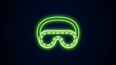 Parlayan neon hattı göz maskesi simgesi siyah arkaplanda izole edildi. 4K Video hareketli grafik canlandırması
