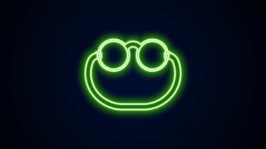 Parlayan neon çizgisi Gözlük simgesi siyah arkaplanda izole edildi. 4K Video hareketli grafik canlandırması