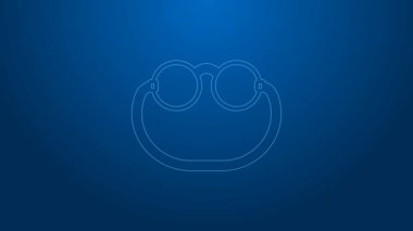 Mavi arka planda beyaz çizgi gözlük simgesi izole edildi. 4K Video hareketli grafik canlandırması