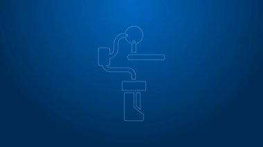 Kamera simgesi için beyaz çizgi Gimbal dengeleyicisi mavi arkaplanda izole edildi. 4K Video hareketli grafik canlandırması