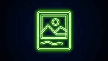 Parlayan neon çizgisi Resim çerçeve simgesi siyah arkaplanda izole edildi. Vintage boş fotoğraf çerçevesi. 4K Video hareketli grafik canlandırması