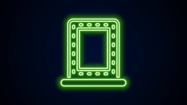 Siyah arkaplanda izole edilmiş ışık ikonu olan parlak neon makyaj aynası. 4K Video hareketli grafik canlandırması