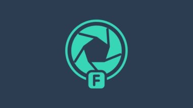 Turkuaz kamera deklanşör simgesi mavi arkaplanda izole edildi. 4K Video hareketli grafik canlandırması