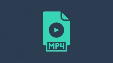 Turkuaz MP4 dosya belgesi. Mavi arkaplanda izole edilmiş mp4 düğmesi simgesi indir. MP4 dosya sembolü. 4K Video hareketli grafik canlandırması