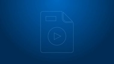 Beyaz çizgi AVI dosya belgesi. Avi düğmesi simgesi mavi arkaplanda izole edildi. AVI dosya sembolü. 4K Video hareketli grafik canlandırması
