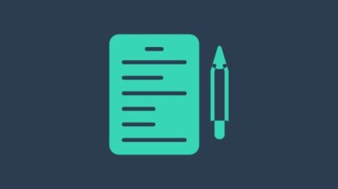 Turkuaz Senaryo simgesi mavi arkaplanda izole edildi. Sanat projeleri, filmler, tiyatrolar için senaryo okuma konsepti. 4K Video hareketli grafik canlandırması