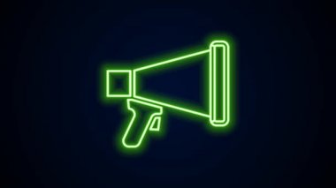 Parlayan neon hattı Megafon simgesi siyah arkaplanda izole edildi. Sözcü işareti. 4K Video hareketli grafik canlandırması