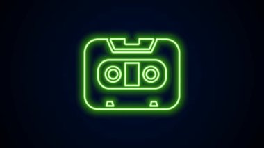 Parlayan neon hattı Retro ses kaset simgesi siyah arkaplanda izole edildi. 4K Video hareketli grafik canlandırması