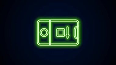 Parlak neon hattı cep telefonu ve siyah arkaplanda izole edilmiş kamera çerçevesi simgesi. Mobil uygulama uygulaması. Fotoğraf ve video çekimi. 4K Video hareketli grafik canlandırması