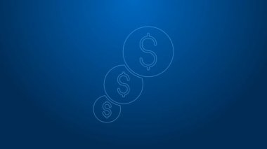 Beyaz çizgi finansal büyüme ve dolar madeni para ikonu mavi arka planda izole edildi. Gelirleri arttırıyorum. 4K Video hareketli grafik canlandırması