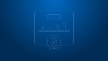 Beyaz çizgi KPI - Anahtar performans göstergesi simgesi mavi arkaplanda izole edildi. 4K Video hareketli grafik canlandırması