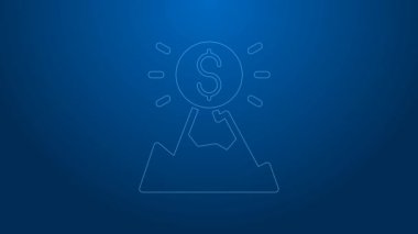 Üzerinde bayrak olan beyaz çizgi dağları mavi arka planda izole edilmiş. Zaferin ya da başarının sembolü. Gol başarısı. 4K Video hareketli grafik canlandırması