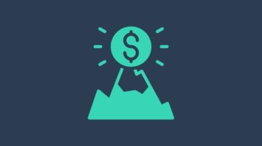 Üzerinde bayrak olan turkuaz dağlar mavi arka planda izole edilmiş. Zaferin ya da başarının sembolü. Gol başarısı. 4K Video hareketli grafik canlandırması