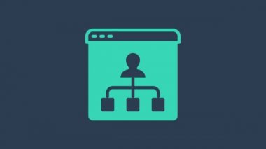 Turkuaz Çevrimiçi Eğitim ve mezuniyet ikonu mavi arka planda izole edildi. İnternetteki öğretmen monitörde. Giyinme ve video semineri öğrenme. 4K Video hareketli grafik canlandırması