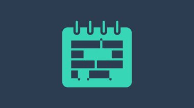 Turkuaz Takvim simgesi mavi arkaplanda izole edildi. Olay hatırlatma sembolü. 4K Video hareketli grafik canlandırması