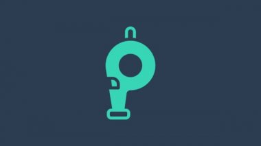 Mavi arkaplanda turkuaz ıslık simgesi izole edildi. Hakem sembolü. Spor ve spor burcu. 4K Video hareketli grafik canlandırması