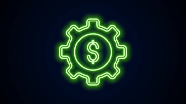 Siyah zemin üzerinde dolar sembolü olan parlayan neon hattı Gear. İş ve finans kavramsal ikonu. 4K Video hareketli grafik canlandırması