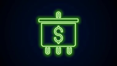 Parlayan neon hattı hedefi siyah arka planda izole edilmiş dolar sembolü simgesi. Yatırım hedefi. Başarılı iş konsepti. Nakit ya da Para işareti. 4K Video hareketli grafik canlandırması