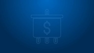 Mavi arka planda dolar sembolü olan beyaz çizgi hedefi. Yatırım hedefi. Başarılı iş konsepti. Nakit ya da Para işareti. 4K Video hareketli grafik canlandırması