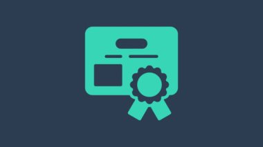 Turkuaz Sertifika şablon simgesi mavi arkaplanda izole edildi. Başarı, ödül, diploma, burs, diploma kavramları. 4K Video hareketli grafik canlandırması