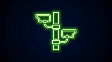 Parlayan neon hat kamera ikonu siyah arkaplanda izole edildi. 4K Video hareketli grafik canlandırması