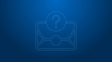 Mavi arkaplanda soru işareti simgesi olan beyaz çizgi Zarfı. Soru işareti sembollü mektup. İsteği e-postayla gönder. 4K Video hareketli grafik canlandırması