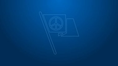 Beyaz çizgi barış simgesi mavi arkaplanda izole edildi. Hippi barış sembolü. 4K Video hareketli grafik canlandırması