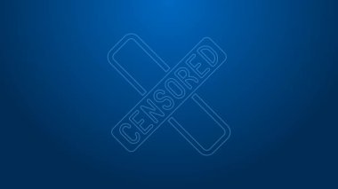 Beyaz çizgi sansürlenmiş pul simgesi mavi arkaplanda izole edildi. 4K Video hareketli grafik canlandırması
