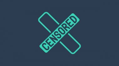 Turkuaz sansürlü pul simgesi mavi arkaplanda izole edildi. 4K Video hareketli grafik canlandırması