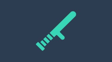 Turkuaz polis kauçuk çubuk ikonu mavi arka planda izole edildi. Kauçuk copu. Polis yarasası. Polis ekipmanları. 4K Video hareketli grafik canlandırması